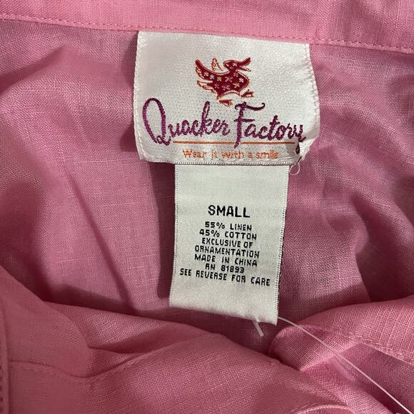 NWT Quacker Factory Women's Linen Button Up Pink Shirt S Rhinestone Funky Glam - Picture 5 of 10
